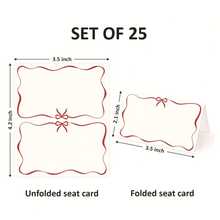 25张红色蝴蝶结波浪边装饰卡片，适合餐桌布置；空白名片，适用于宴会和婚礼 - A - 查看 2