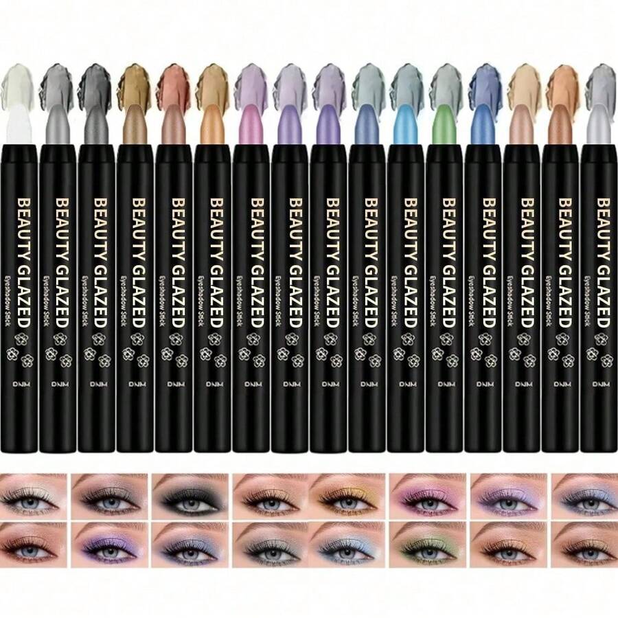 16Pcs Matte Pearl Multi-Color Eyeshadow Sticks, Glitter Stick, Pearl Highlighter, Glitter Eyeshadow Stick, Matte Waterproof Bold Multi-Color Eyeshadow Stick - 彩色 - 查看 1