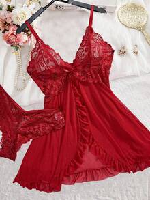 SOFUSEN Plus Size Sleepwear, Pure Desire Style Slim Camisole Nightgown, Minimalist Comfortable Soft, Suitable For Party Wear, An Ideal Gift For Romantic Couples Night And Christmas Eve - Burgundy - View 1