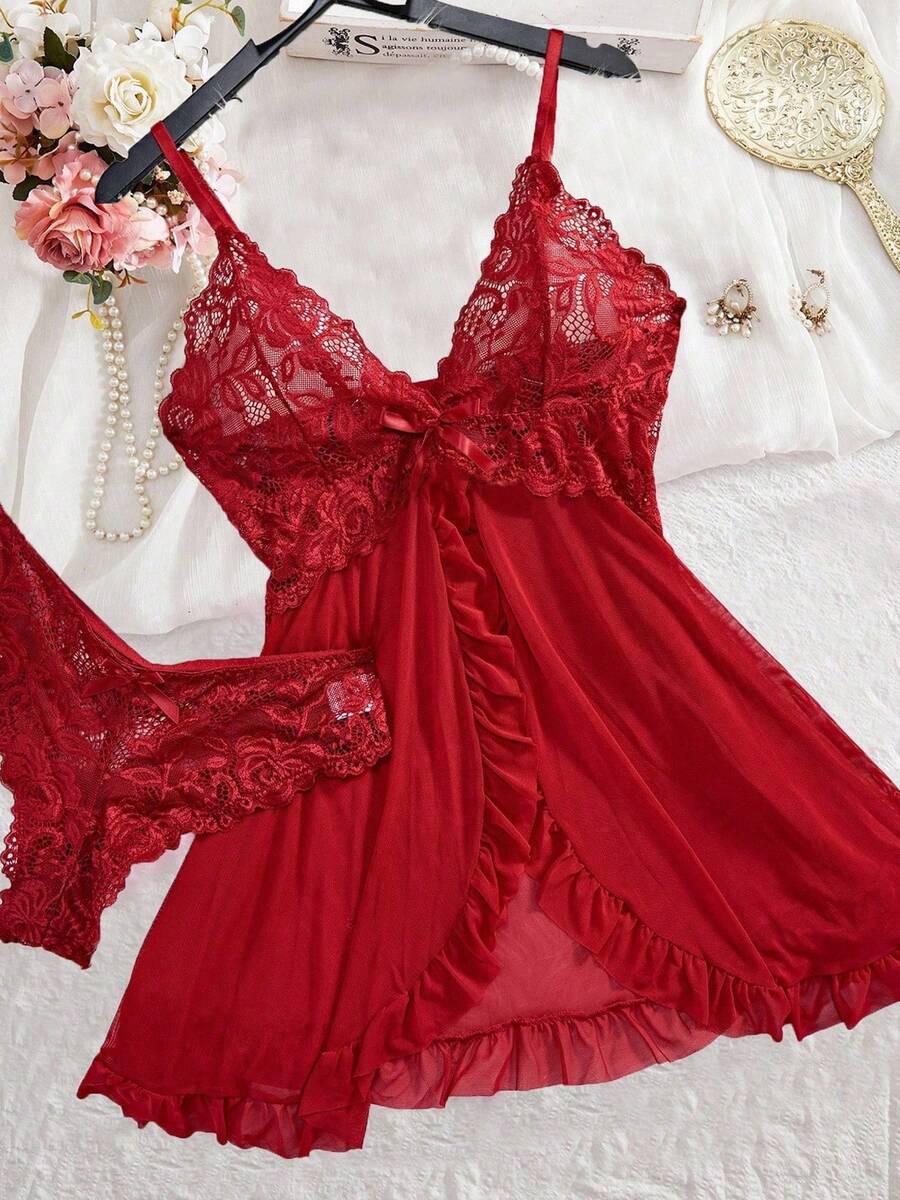 SOFUSEN Plus Size Sleepwear, Pure Desire Style Slim Camisole Nightgown, Minimalist Comfortable Soft, Suitable For Party Wear, An Ideal Gift For Romantic Couples Night And Christmas Eve - Burgundy - View 1