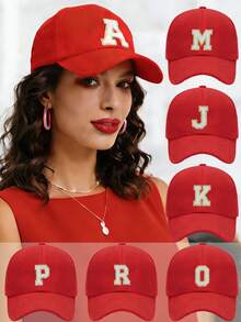 1pc Women's 26 Letter Embroidered Baseball Cap, Adjustable Outdoor Sun Protection Casual Hat Suitable For Spring/Autumn Travel, Beach, Street, Unisex Sports Sun Hat - Red - View 1