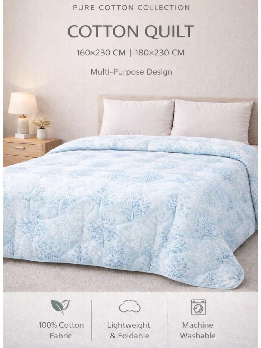 100% Cotton Quilt Bedspread – Lightweight Multi-Purpose Coverlet – All Season – Made In Turkey - Teal Blue - View 1