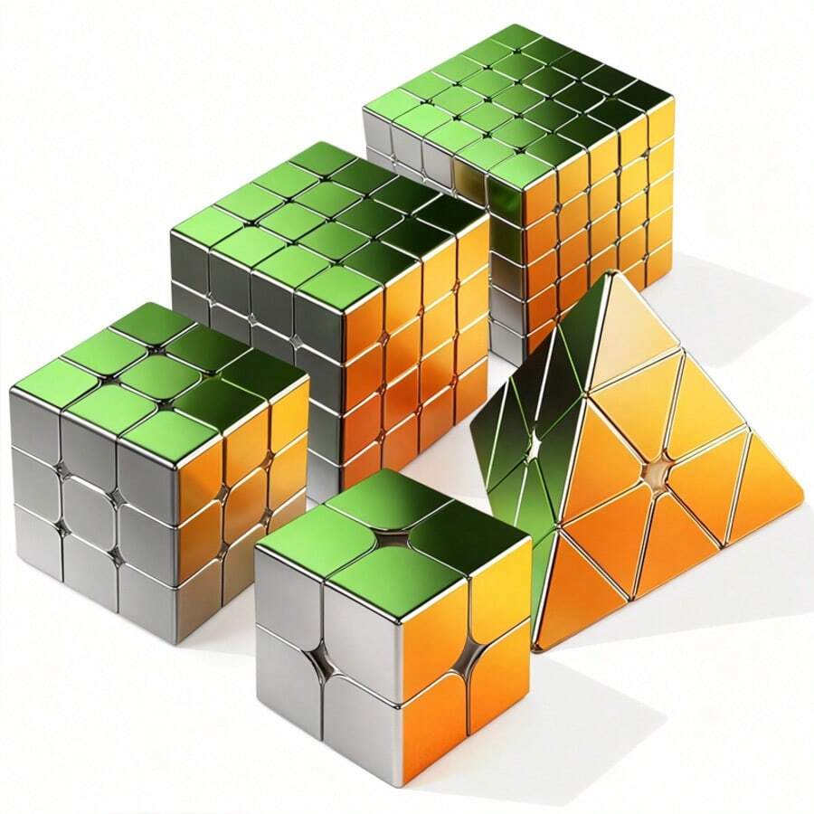 SENGSO 镜面反射速拧魔方套装 - 2x2x2、3x3x3、4x4x4、5x5x5 金字塔全息无贴纸魔方，3D益智玩具，个性化闪亮魔方礼物，适合儿童和成人 - 彩色 - 查看 1