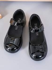 1 Pair Fashion Solid Color Bow Round Toe Flat Shoes, Comfortable & Soft, Suitable For School, Commuting, All Seasons - glossy black - View 7