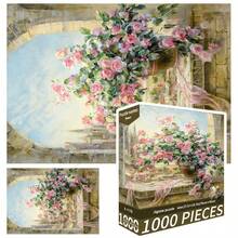 1盒1000片拼图 - 水彩花卉，尺寸70厘米 x 50厘米，油画风景，成人减压，装饰艺术品，完美礼物（情人节礼物，生日礼物） - 彩色 - 查看 10