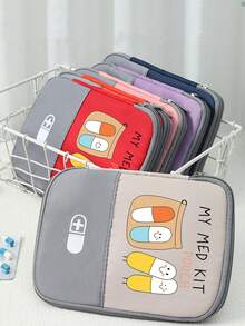 印有“我的急救箱”字样和药丸图案的便携式医疗包，便携式露营药袋，紧凑型急救包，旅行和家用便携式收纳包，小型药包，便捷药品包，应急包，多种颜色可选，适用于日常/户外/旅行，是注重健康和经常外出人士的必备之选，必备医疗配件，日常健康护理收纳包 - 彩色 - 查看 2