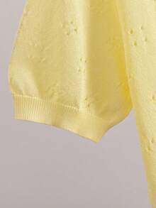 GIGOGOU Women's Hollow Out Short Sleeve Knit Cardigan, Casual Breathable V-Neck Top - Champagne - View 6