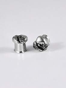 1对朋克复古不锈钢分叉心形无花果骷髅耳洞耳扩耳扩加强穿孔扩张腰部鞍形耳环日常佩戴 - 1對心形鬼頭耳擴 - 查看 10