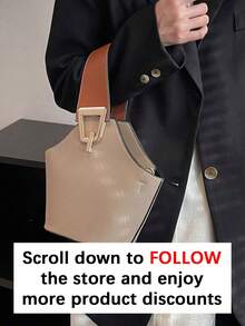 Fashionable And Versatile Contrast Color Handbag, With Adjustable And Detachable Shoulder Strap And Metal Decor, Can Be Worn As Crossbody, Elegant And Minimalist, Suitable For Business Travel, Commuting, Work, Outing, Dating And Shopping. - Khaki - View 2