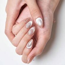 GLAMERMAID Pink Magnet Eyes Press On Nails Short Almond, Handmade Gel Nail Kit, Ombre Glitter Magnetic Glue On Nail Stiletto, Medium Oval Stick On False Nail Women - Rhodonite trần - Xem 4