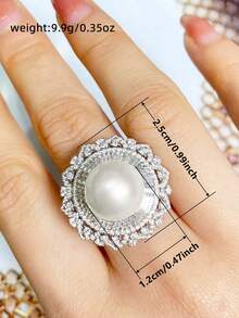 1 PC Fashion Cubic Zirconia & Faux Pearl Ring For Women For Valentine's Day Gift Wedding Anniversary Party Jewelry - 1# - View 6