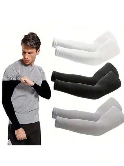 Three Pairs: One Size Fits All, Random Color, Lightweight And Non-Slip, Seamless Ice Silk Arm Sleeves; Unisex, Solid Color, Cool Arm Protection; Suitable For Outdoor Work, Fishing, Beach And Summer; High Elasticity Breathable Ice Silk Sun Protection Arm Sleeves; Solid Color, UV Protection Arm Sleeves; Essential For Summer Outdoor Cycling And Driving.
