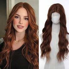 时尚大波浪卷洛丽塔长假发，全头合成假发，女士适用 - 棕色 - 查看 3