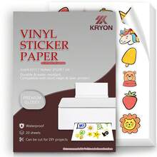 20 hojas A4 de papel adhesivo vinílico blanco brillante imprimible de KRYON - Papel autoadhesivo resistente al agua, solo para impresora de inyección de tinta, para etiquetas DIY, calcomanías y manualidades - 20 HOJAS - Ver 2