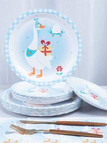 Bộ đồ dùng tiệc dùng một lần hình ngỗng và thiên nga màu xanh dương hoạt hình, 80/10 món, gồm đĩa, cốc, khăn trải bàn 7/9 inch và banner, phục vụ 10-80 người cho sinh nhật, dã ngoại, cắm trại, tiệc cưới. - Nhiều màu - Xem 5