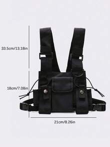 Bolsa de pecho multifuncional clásica, mochila tipo chaleco casual unisex con múltiples bolsillos, correa ajustable, estilo hip-hop y táctico, reflectante para senderismo y ciclismo al aire libre - Negro - Ver 3