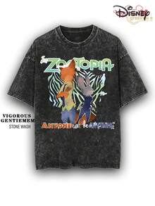 Disney Zootopia "Anyone Can Be Anything" Stone Wash Cotton 180g Streetwear Tee - màu đen - Xem 1