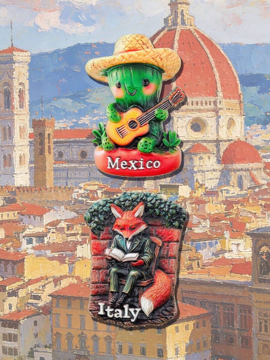 1 buc chitară cactus pălărie de paie mexicană, 1 buc magnet de frigider 3D vulpe artistică italiană, magnet suvenir de călătorie peisaj 3D, magnet suvenir de călătorie pictat 3D, cadouri creative, magneți de nișă de înaltă calitate pentru decorul casei, magneți de frigider din rășină PVC creativi de înaltă calitate, embosați 3D, decor de bucătărie, magneți cu peisaje celebre, cadouri pentru pasionații de călătorii - o marime - Vizualizare 1