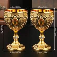 2pcs Vintage Medieval Style Renaissance Chalice Goblets, Luxury Gold-Plated With Exquisite Floral Pattern, Handcrafted Metal Cups, Suitable For Housewarming Gifts, Special Occasions And Decoration - Multicolor - View 3