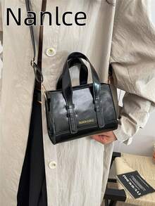 New Casual Women's Handbag, Korean Fashion One Shoulder Crossbody Bag, Large Capacity Chic Minimalist Tote - Black - View 3