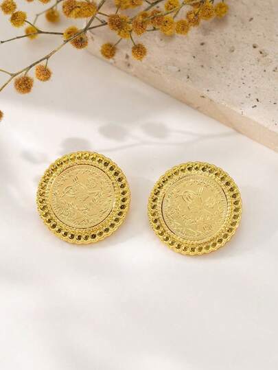 1 Pair Gold-Plated Alloy Brooch, Turkish Kurdish Women's Chest Ornament, Middle Eastern Wedding Festival Accessory, Ottoman Totem Brooch For Girls