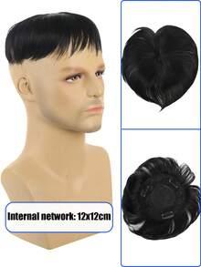 Men's Short Top Hair Wig, Used To Cover Gray Hair And Hair Loss Conceals Gray Hair And Bald Spots, Breathable Hairpiece - Black - View 9