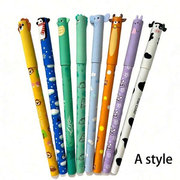 Bolígrafos de gel borrables, bolígrafos de colores de animales de dibujos animados, bolígrafos de gel borrables, punta de 0.5 mm, ocho recambios de color, herramientas de escritura de oficina, regalos para fiestas y cumpleaños, papelería de oficina y estudiante, bolígrafo neutro borrable