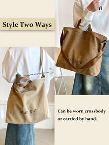 Retro Canvas Tote Bag, Letter Print Crossbody Bag, Casual Handbag For School Work Travel, Literary School Bag For Teens, Book Bag For Women Or Students, Perfect For Books, Shopping, Back To School And More[US Local Warehouse]Halloween Decorations,Travel Essentials,2025 New Fashion Large-Capacity Double Handle Single Shoulder Handbag, Lightweight And Portable, Women's Wallet, Suitable For Summer Outdoor Travel, Travel Essential Single Shoulder Handbag, Handbag, College Essential Bag, Attached Bag Size Chart, Please Read Carefully Before Purchase,Adjustable Crossbody Handbag For Women And Girls,For Holiday Beach, Bathroom Collection, Bedroom Collection, Large Capacity - 彩色 - 查看 4