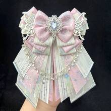 1枚新款可爱时尚装饰胸针，带蝴蝶结，9种颜色可选，银链蝴蝶翅膀手工DIY成品，适合宅男、偶像粉丝、角色扮演、洛丽塔、动漫、卡通、游戏配件 - A - 查看 15