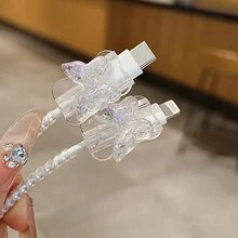 5 piezas Protector de carga minimalista con diseño de mariposa transparente, funda de cable, protector de cable de datos, estándar UE 20W - transparente - Ver 5