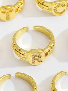 1pc Classic Fashion Letter Square Ring, Suitable For Men, Girl And Children, Street Accessory, Daily Decoration Gift - Yellow Gold - View 7