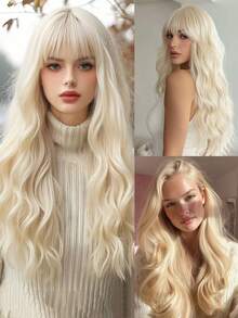 Synthetic Wig, Long Wavy Golden Hair With Bangs, Long Curly Hair Ponytail, Braided Hairstyle, Halloween And Christmas Gift - Multicolor - View 7