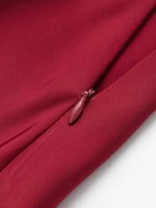 Jupe élégante à taille haute de couleur unie avec dentelle contrastante, printemps - Rouge - Voir 5