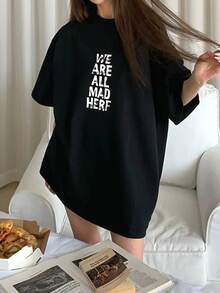 Đầm ngắn dáng rộng in chữ màu đen dành cho nữ, kiểu dáng thanh lịch mùa hè. - màu đen - Xem 2