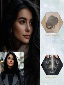 14 Inch Real Human Hair Topper Extensions For Women - Natural Straight Hairpiece With 7x11cm Base Net & Breathable Mesh Cap, Seamless Blending To Hide Bald Spots Or White Hair, High-Quality Hair Loss Solution, Hair Extensions - Natural Black - View 2