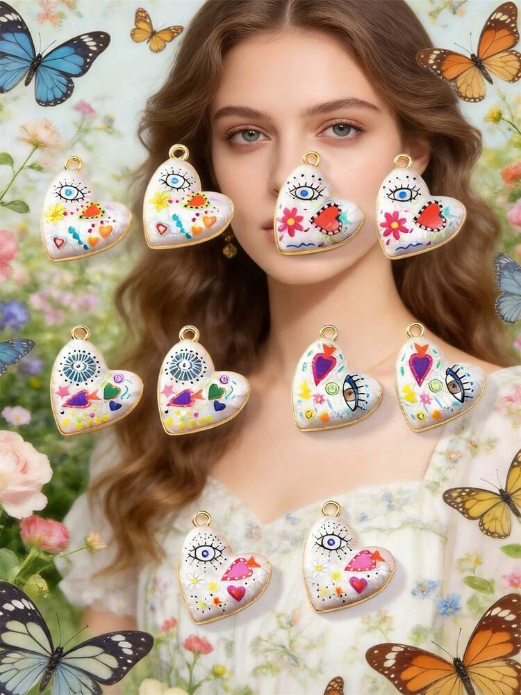 5/10/15/20/30/50 piezas Colgante de metal de ojo de diablo/gótico/punk de colores aleatorios, adecuado para hacer collares, pulseras, aretes, llaveros, cadenas de teléfono, regalos para parejas, manualidades de joyería - Multicolor - Añade 6