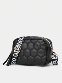 1pc Girls' Classic Textured Crossbody Bag, Minimalist Soft Shoulder Bag, Delicate Stitching Compact Convenient Daily Use, Black & White Basic Style, Suitable For Commuting & Outing - Multicolor - View 17