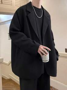 Men's British Style Casual Suit Jacket, Men's Spring And Autumn Style, Stylish And High-End, Oversized Suit Top - Black - View 2