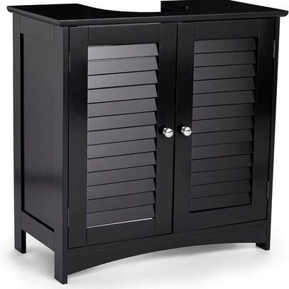 Under Sink Bathroom Cabinet – Black Under Sink Storage For Bathroom - Freestanding Under Basin Cabinet With 2 Internal Shelves & Shutter Style Doors – Under Sink Cupboard