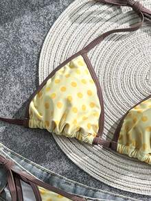 女士比基尼泳装，条纹、波点、纯黄色，休闲泳装，内置胸罩吊带背心上衣，适合度假、海滩，优雅套装，适合女士派对、度假村、都市海滩之旅，波西米亚风格，春夏海滩装 - 黃色 - 查看 6