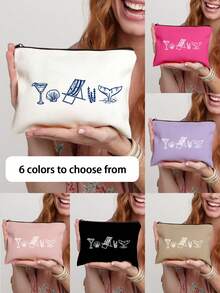 Custom Coastal Makeup Bag- Personalized With The Name "Last Toast Of The Coast" Design, Reusable Cosmetic Pouch With Design,Featuring Glasses And Seashells, Made Of Lightweight, Hand-Painted Style, Lightweight, Cosmetic & Toiletry Organizer Bag - Multicolor - View 4