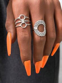 2 piezas de anillos de metal de acero inoxidable con aberturas ajustables, elementos de tejido geométrico, estilo retro, dorado personalizado, para fotografía callejera hipster, para usar en una fiesta y salir como regalo de cumpleaños. - anillo - Ver 2