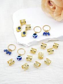 16 chiếc mặt dây chuyền hình mắt quỷ phong cách Hippie dùng cho tóc tết dreadlock và các phụ kiện tóc khác, trang sức tóc cho tóc tết dành cho phụ nữ và bé gái. - Vàng - Xem 5