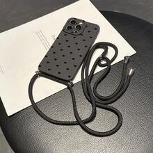 便捷挂绳手机壳，配有可调节挂绳和肩带，简约心形设计，防震TPU保护壳，适用于苹果手机 - 黑色 - 查看 5