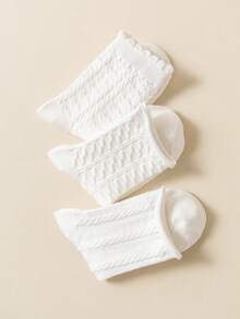 3双可爱荷叶边女士船袜 - 白色 - 查看 3