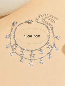 2pcs/Set Star & Moon Tassel Chain Bracelet, Fashionable Double-Layer Design, Suitable For Ramadan, Daily Wear, Dating, Photography. Handmade Chain Length And Tassel Quantity Are Random - Silver - View 4
