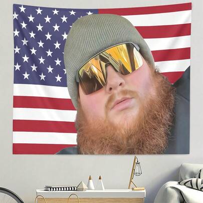 1PC Caseoh American Flag Wall Tapestry Wall Art Twitch Streamer Video Gamer Fashion Icon Living Home Bedroom Wall Decor