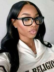 1 PC Square Frame Eyeglasses Clear Lens For Reading, Gaming, TV,Computer And Phones Glasses Accessories For Women Men - màu đen - Xem 3