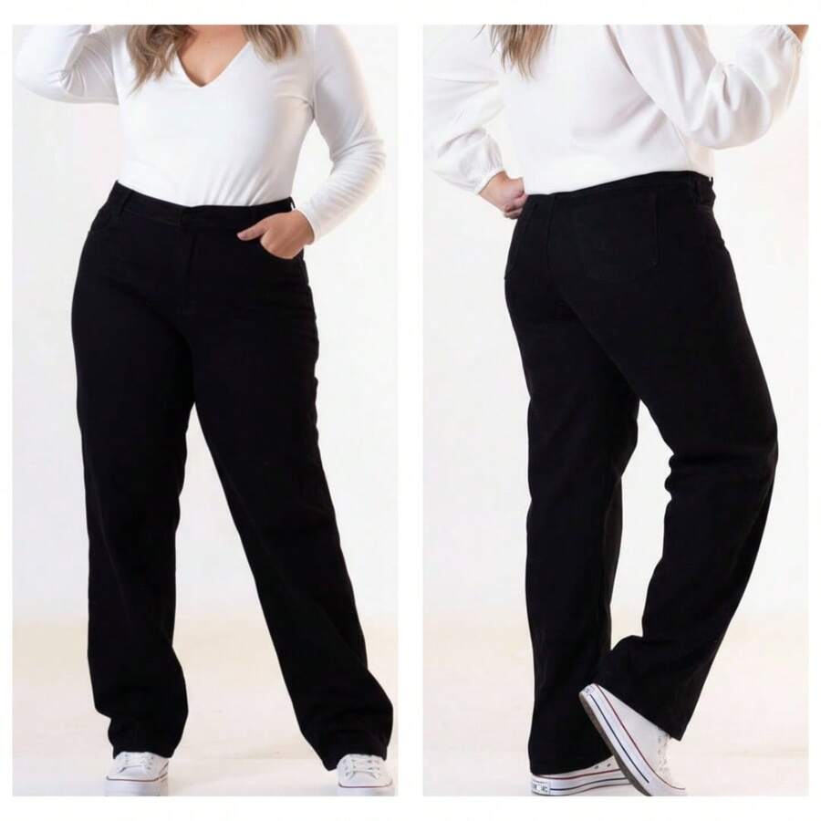 Women's Plus Size Wide Leg Jeans, Sizes 46 To 54, Very High Quality - 黑色 - 查看 1