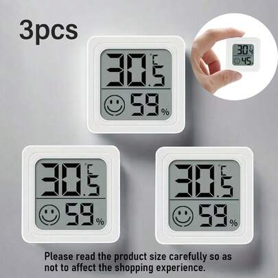1pc/3pcs Mini Home Dehumidifier Thermometer, Compact Digital Indoor Temperature Humidity Monitor With Large LCD Display, Battery Powered, Suitable For Home, Teenager Room, Pet, Car And Office